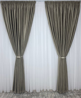 Set Selma: Perdea Voal Alb Si Draperie Catifea Cafea cu Lapte